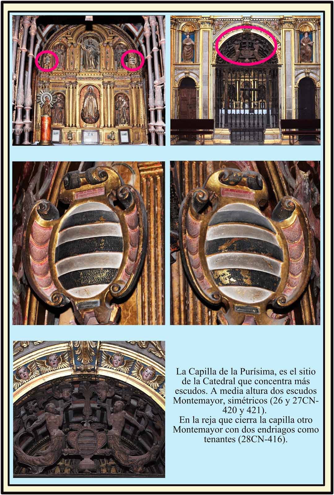 Capilla de la Purisima con escudo metalico de Montemayor en la reja, dos escudos de Montemayor en el altar.