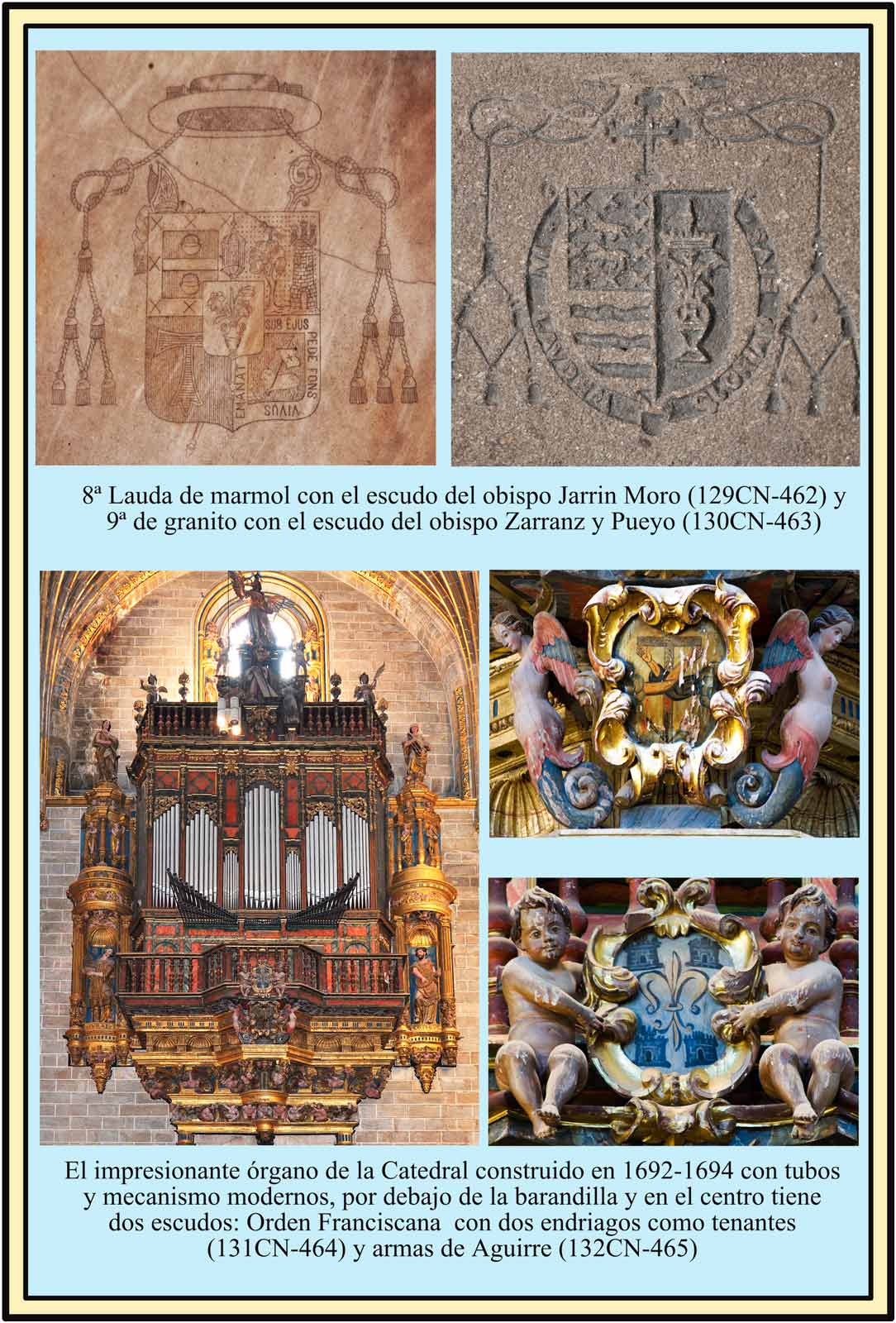 Escudos Jarrin Moro, Zarranz Pueyo y escudos en el Organo de la Catedral Nueva