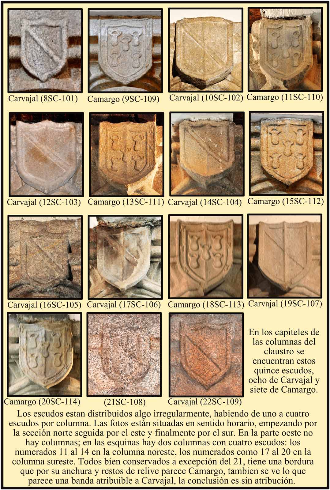 Claustro de las Claras. Escudos en los capiteles de las columnas