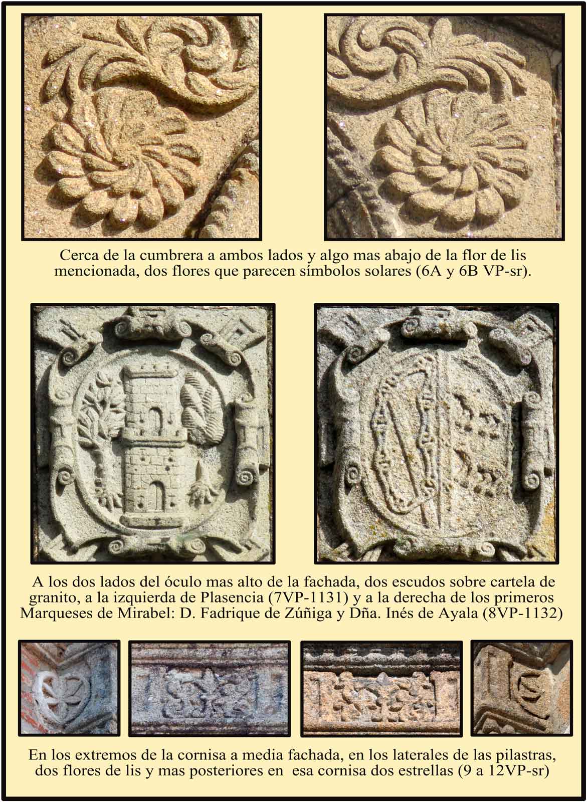 Simbolos marianos y escudos de Plasencia y del  Marques de Mirabel