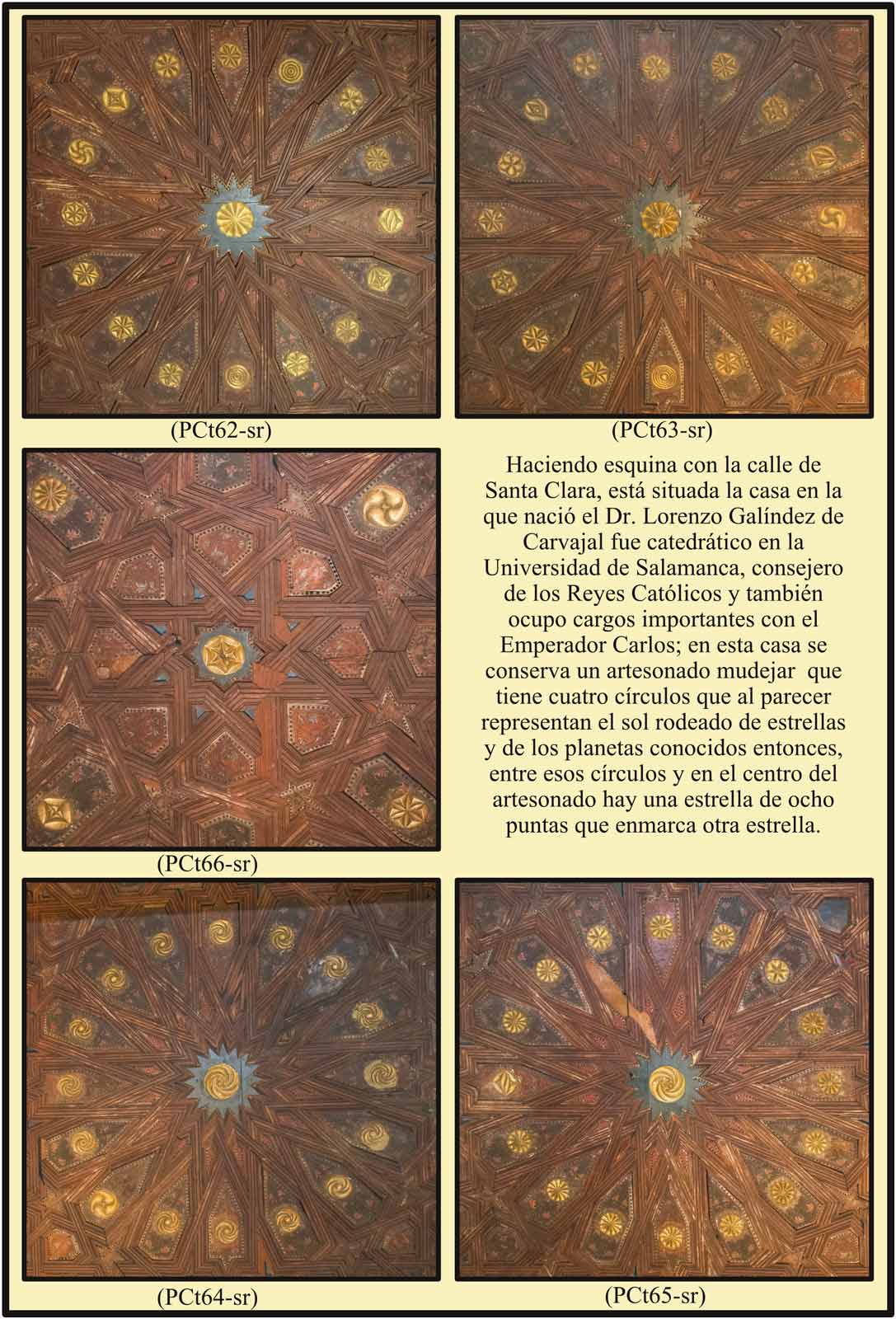 Artesonado mudejar imitando al sol con las estrellas y planetas Casa Dr Galindez 