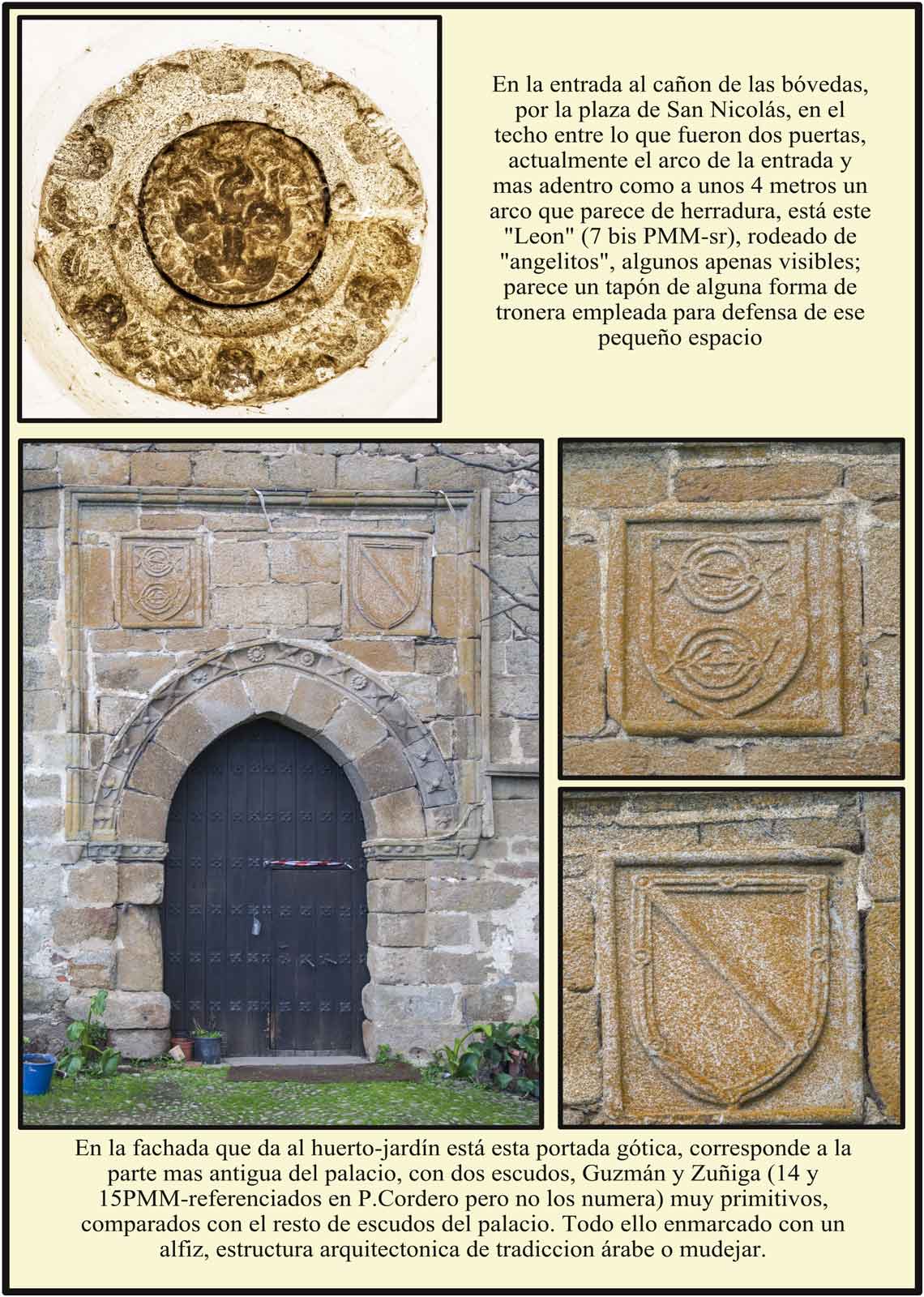 Portada gotica primitiva del Palacio del Marqués de Mirabel con escudos