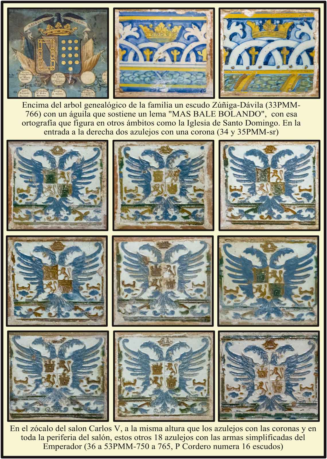 Salón de Carlos V azulejos con escudo del Emperador Carlos V procedentes del Monasterio de Yuste